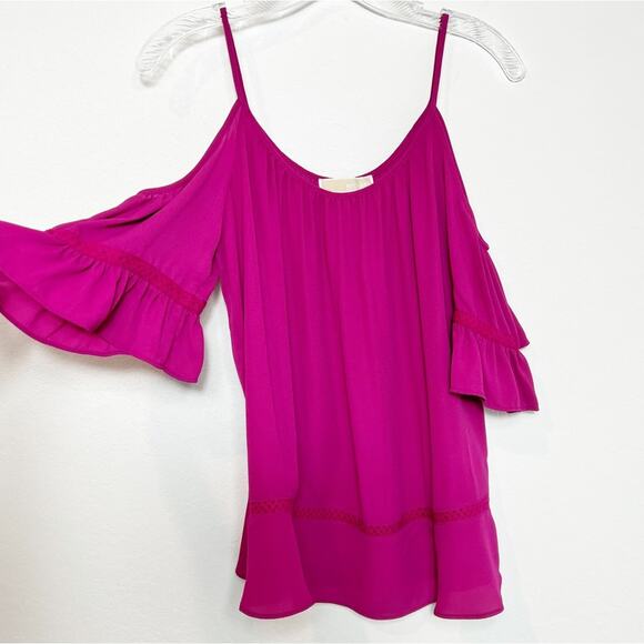 MICHAEL MICHAEL KORS SILKY COLD SHOULDER PINK LIGHT WEIGHT WOMEN BLOUSE SMALL - Picture 2 of 8